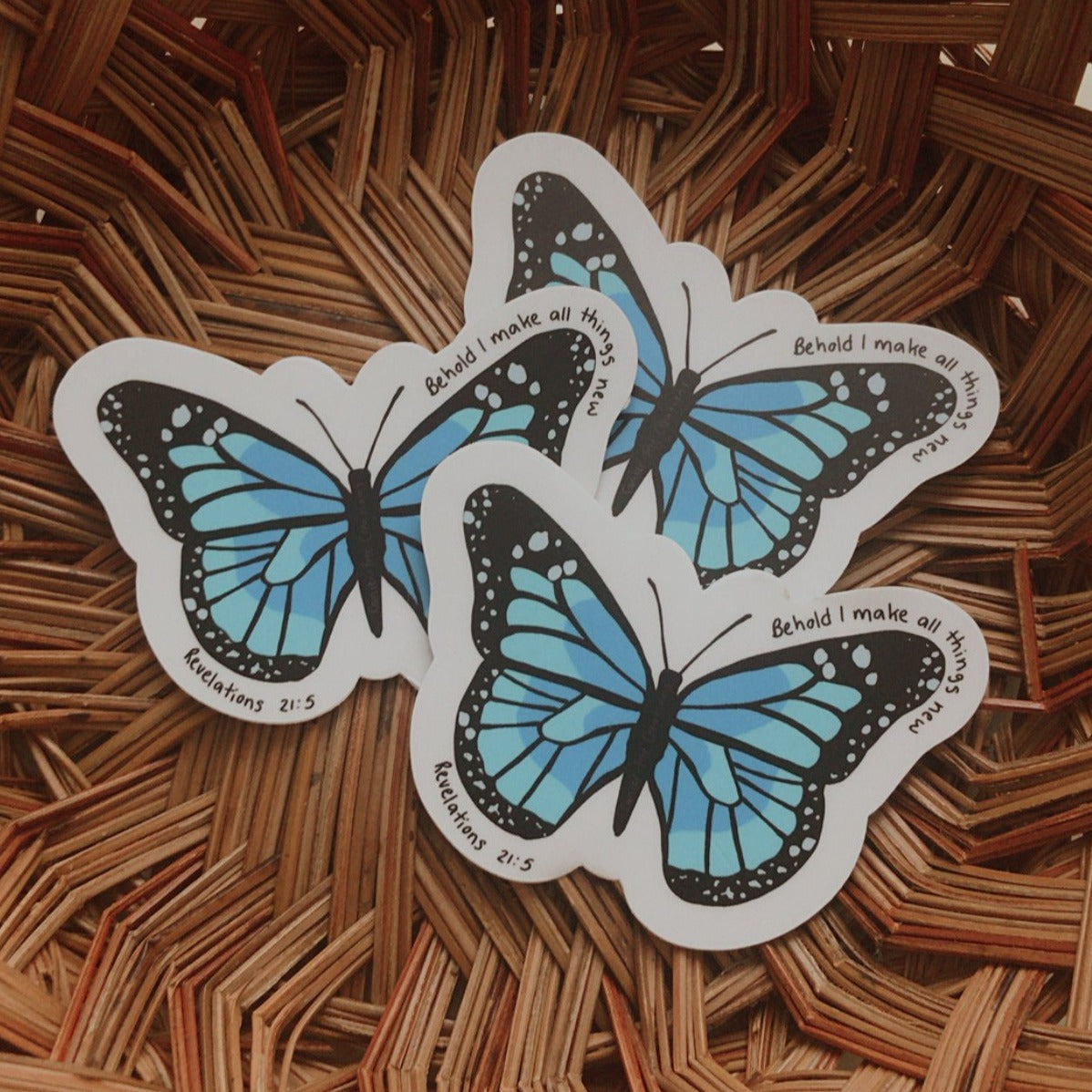 Blue Butterfly Revelations 21:5 Vinyl Sticker