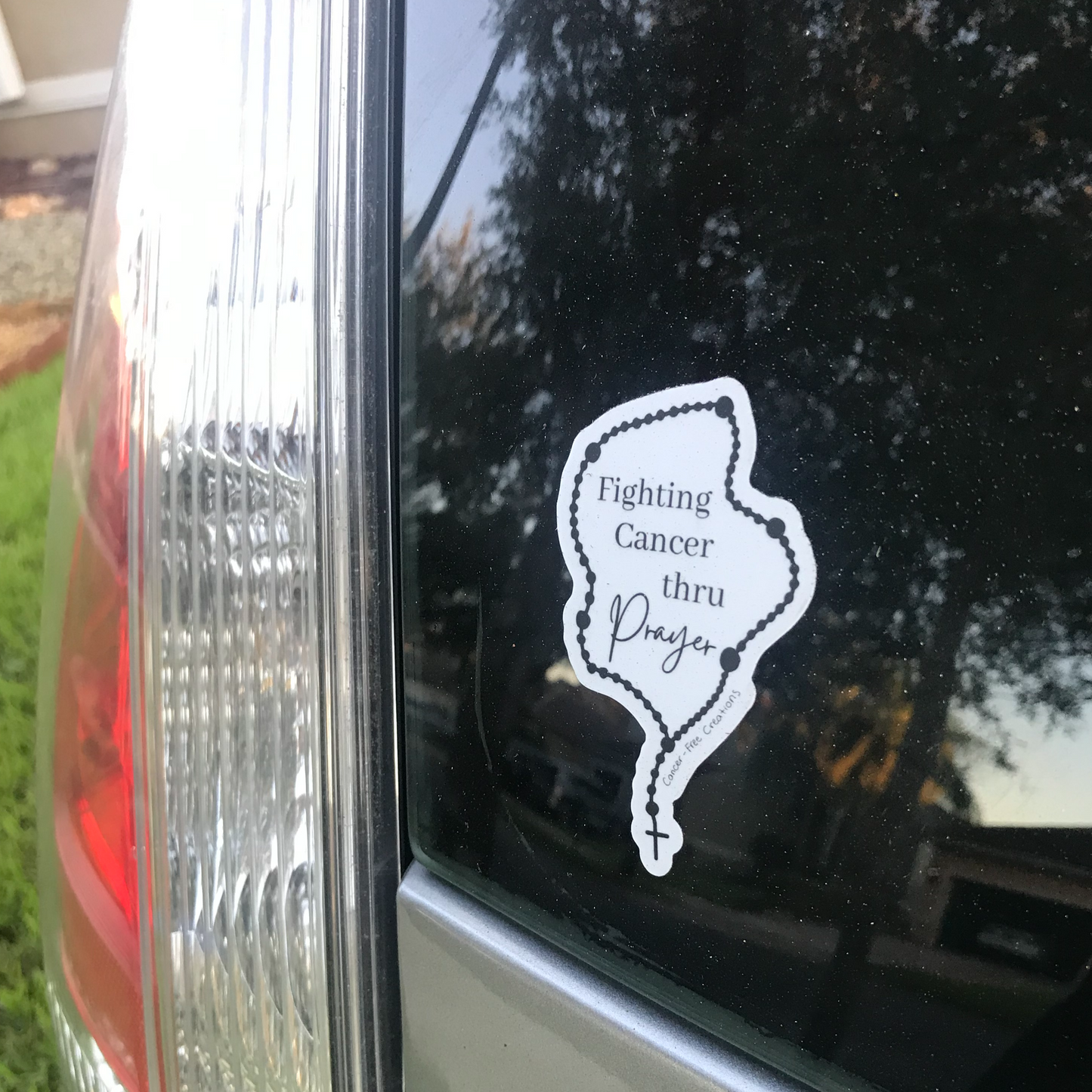 Fighting Cancer Thru Prayer Rosary Vinyl Sticker